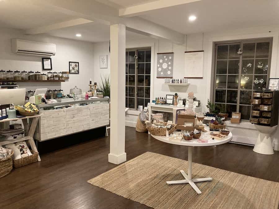 Photo of the inside of Shanti life store with products on tables and counters
