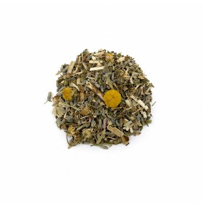 Nighttime herbal tea blend for evening relaxation sleep rituals and nervous system unwinding with organic hemp flower